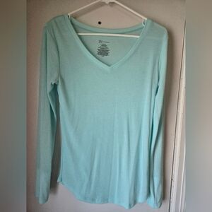 No Boundaries Aqua Long Sleeve V-Neck Top